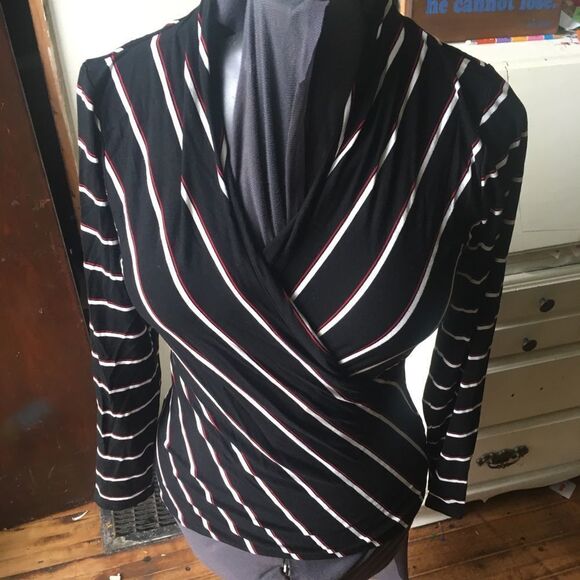 WHBM striped cross over knit Parisian classic  blouse - Picture 1 of 3